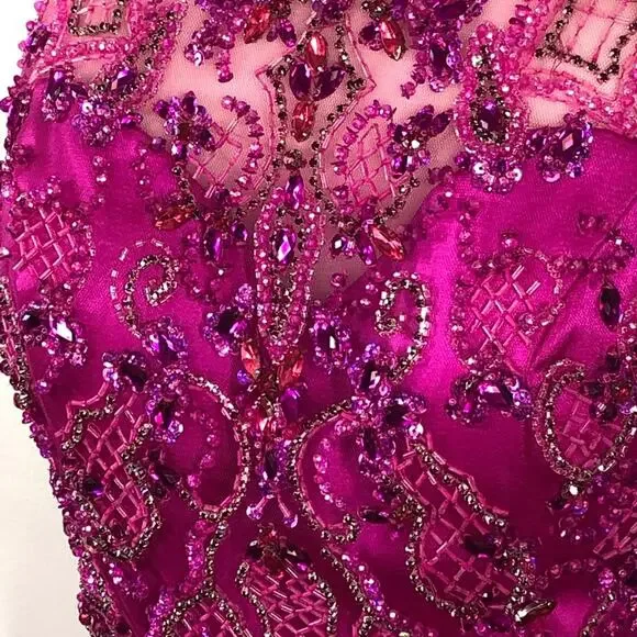Mori Lee Fuchsia Embellished 2 Piece Prom Dress Size 10 Halter Gown - Picture 14 of 16
